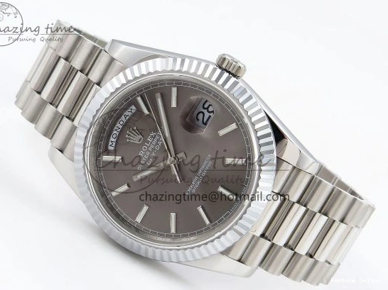 0516 FreshLook DayDate 40 SS JDF 904L Steel Gray Stick Dial on President Bracelet VR3255 V3 (Gain Weight) 1446